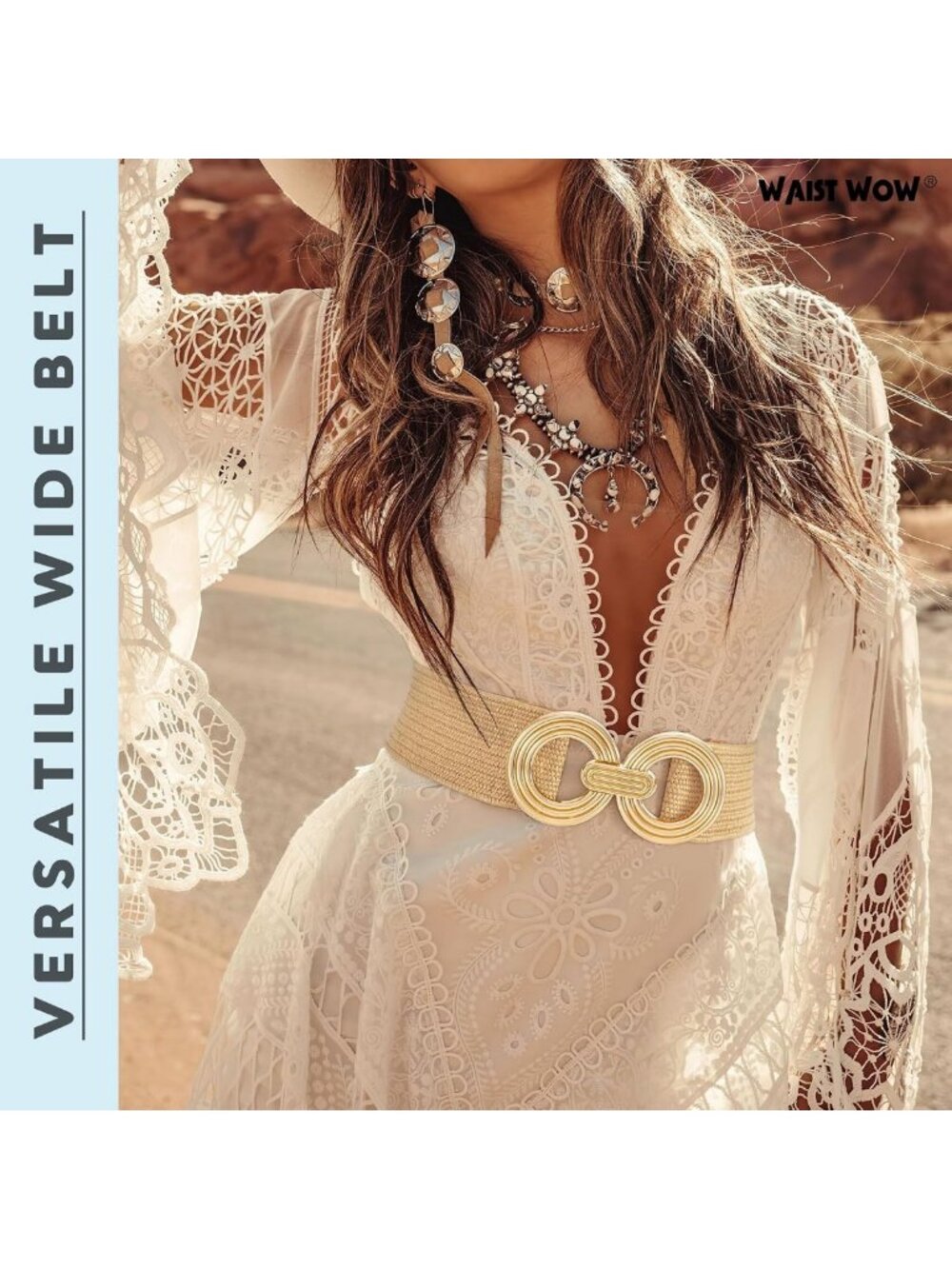 Stylish Wide Straw Woven Elastic Belt for Women - Stretchy Boho Beach Dress - Picture 4 of 5
